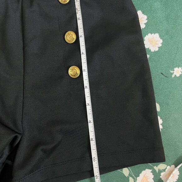 Summer Edgy High Waisted Black Stretchy Sailor Shorts Gold Buttons Good - Picture 3 of 6